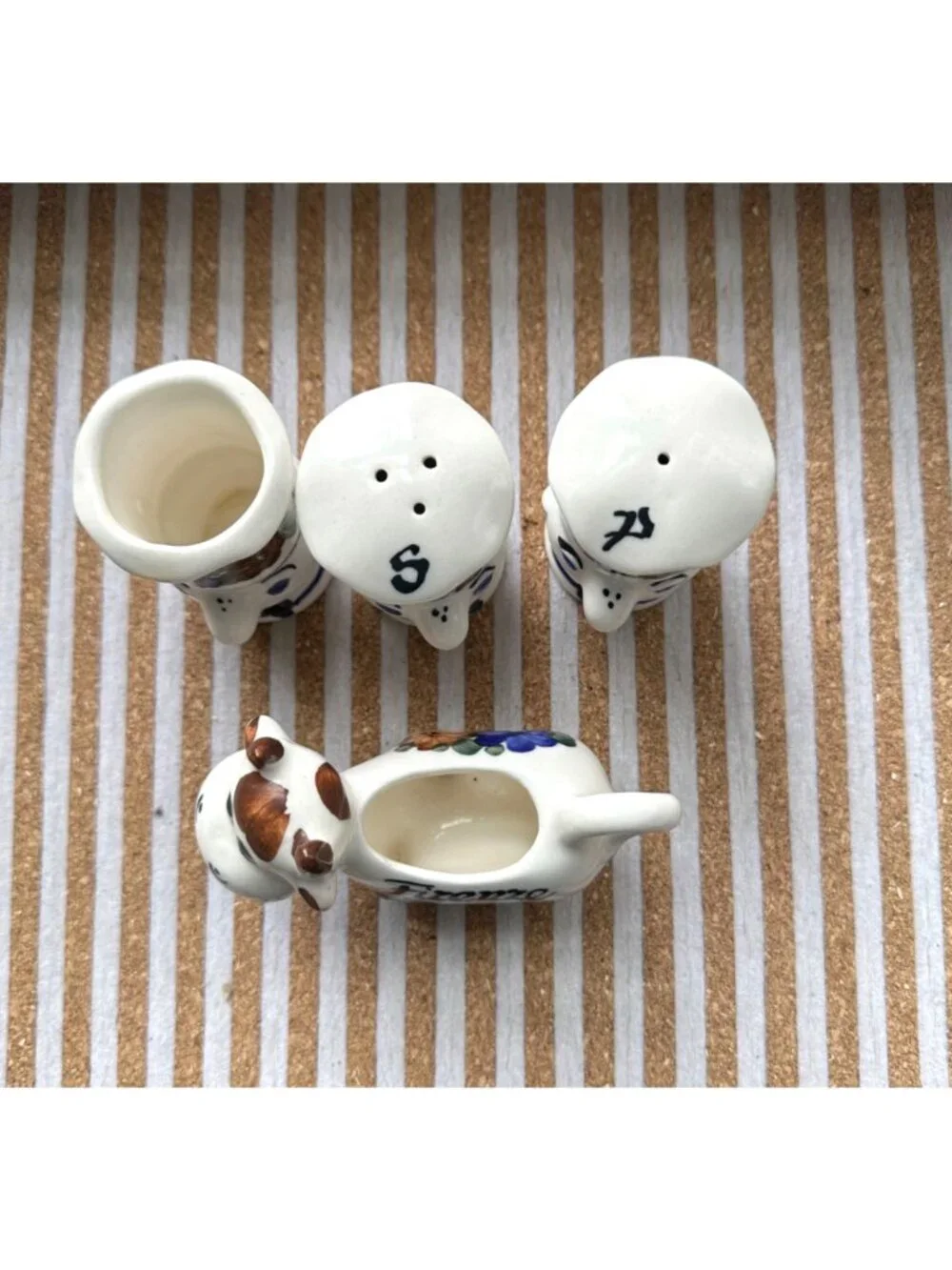 Vintage Italian Pottery Set Firenze Cow Creamer Salt Pepper Shakers Hand Painted
